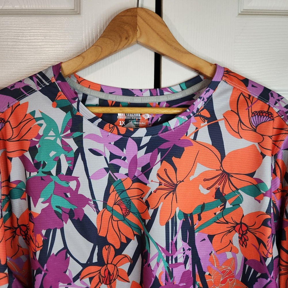 Reel Legends Freeline Womens 1X Floral Performance Long Sleeve Shirt Multicolor - Picture 5 of 9